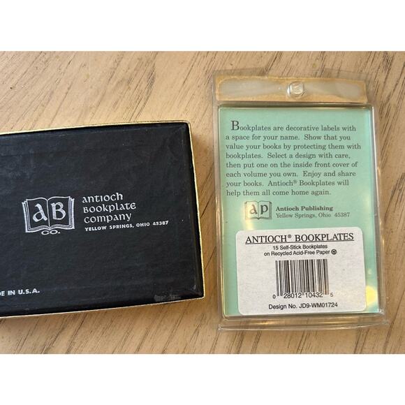 2 Antioch Bookplates Library Stickers (new) & EX LIBRIS sailing ship Boat VTG - Picture 2 of 7